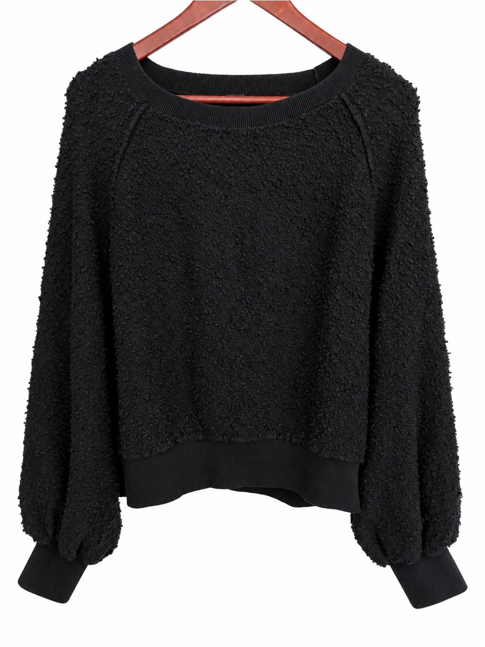 Free People Black Bouclé Sweater Women's M Cropped Balloon Sleeve